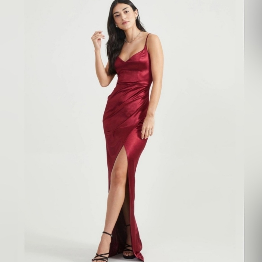 Altar'd State Jackie Maxi Dress High Slit Burgundy Size Large